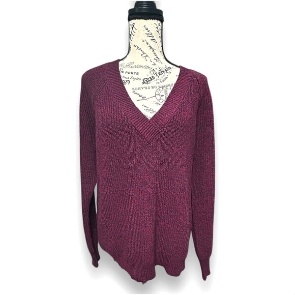 New BCBGMAXAZRIA Burgundy Ribbed Knit Oversized Sweater Academia Preppy Sz Small - Picture 2 of 9